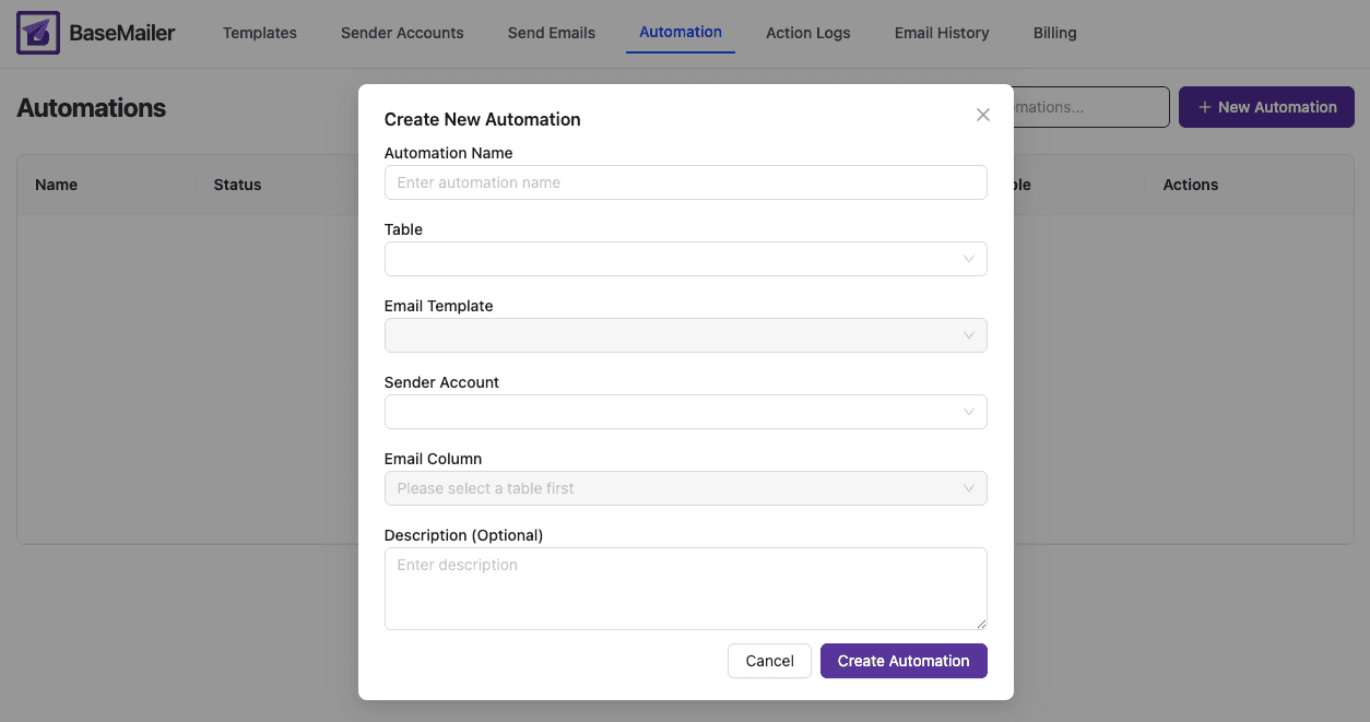 Create Automation Screen