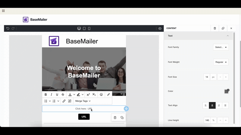 Using a URL field in text and buttons
